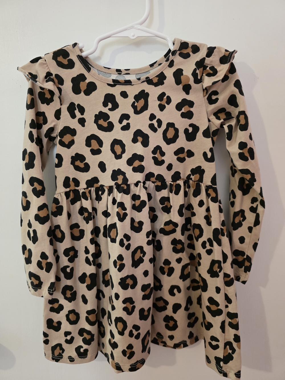 The Children's Place Beige Leopard Print Long Sleeve Dress